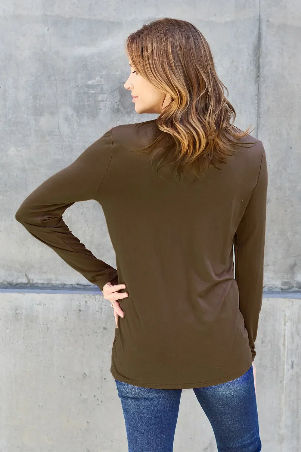 Basic Round Neck Long Sleeve Knit Top Silhouette - Southern Shores Clothing