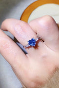 1 Carat Blue Moissanite Heart-Shaped Ring, Platinum-Plated - Southern Shores Clothing