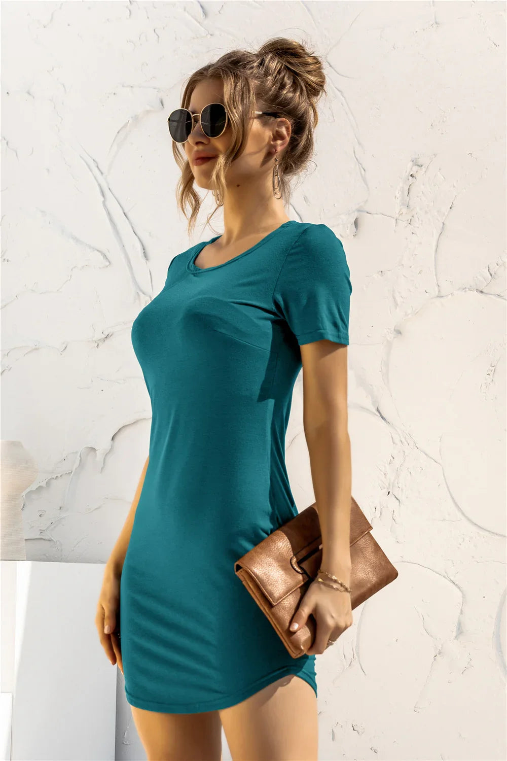 Round Neck Short Sleeve Mini Dress - Southern Shores Clothing