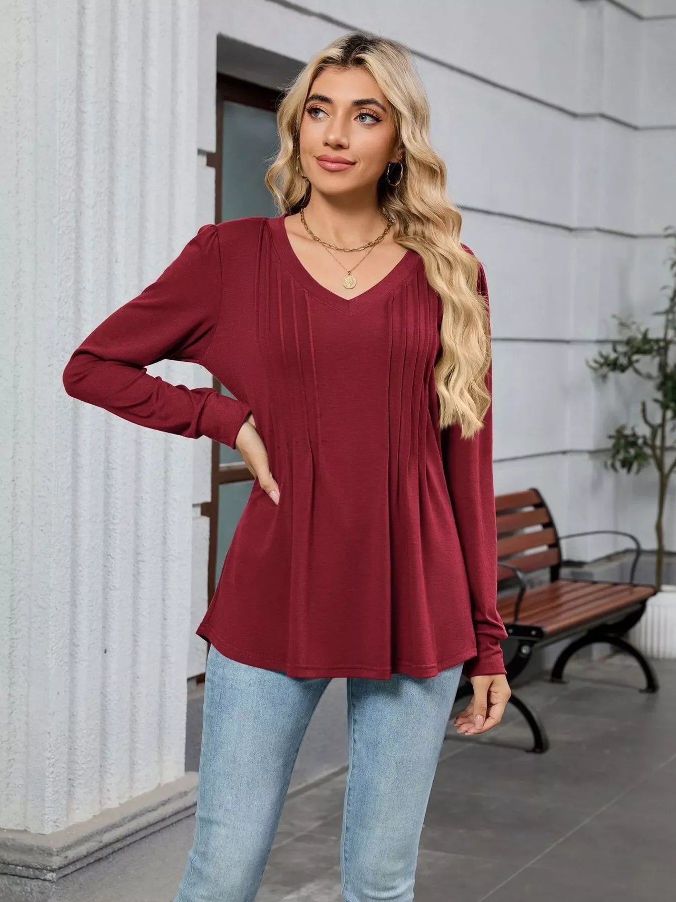 V-Neck Long Sleeve Relaxed Fit T-Shirt - Southern Shores Clothing