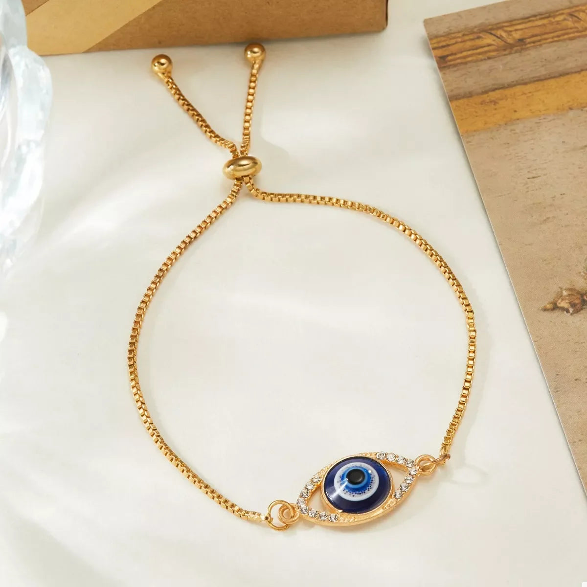 Evil Eye Adjustable Resin Bracelet With Rhinestones - Southern Shores Clothing