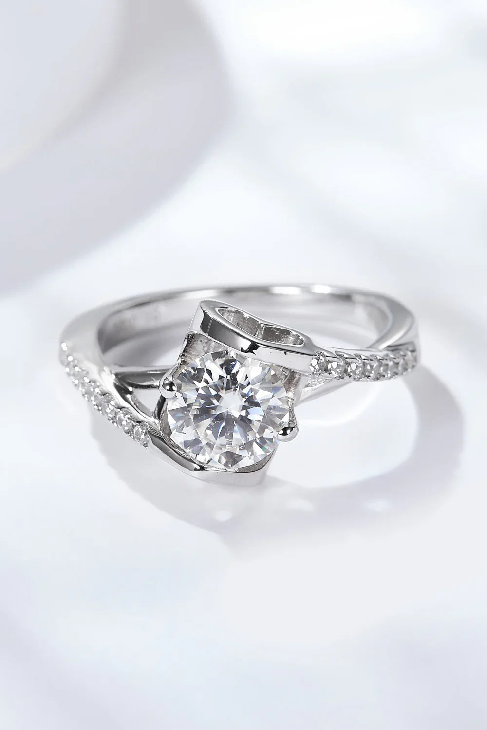 Platinum-Plated Moissanite Ring On Sterling Silver Band - Southern Shores Clothing