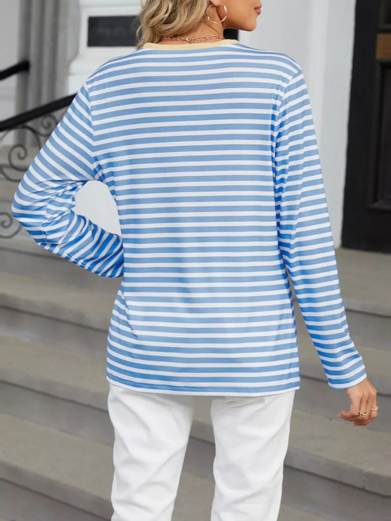 Striped Long Sleeve Henley T-Shirt - Southern Shores Clothing