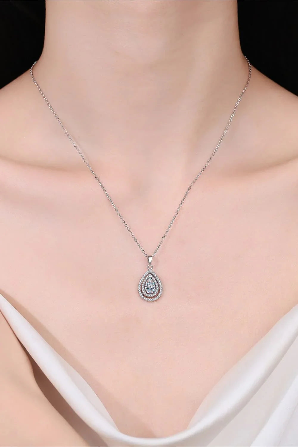 Moissanite Teardrop Pendant Necklace In Sterling Silver - Southern Shores Clothing