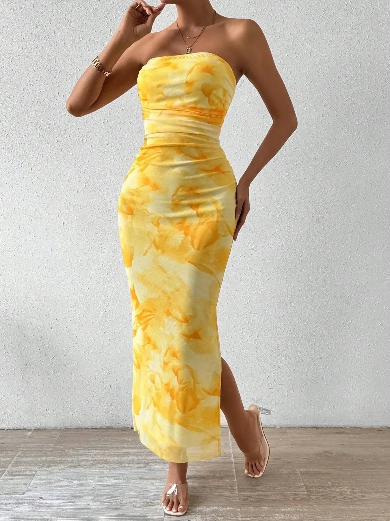 Printed Side Slit Tube Dress Coastal Style - Southern Shores Clothing