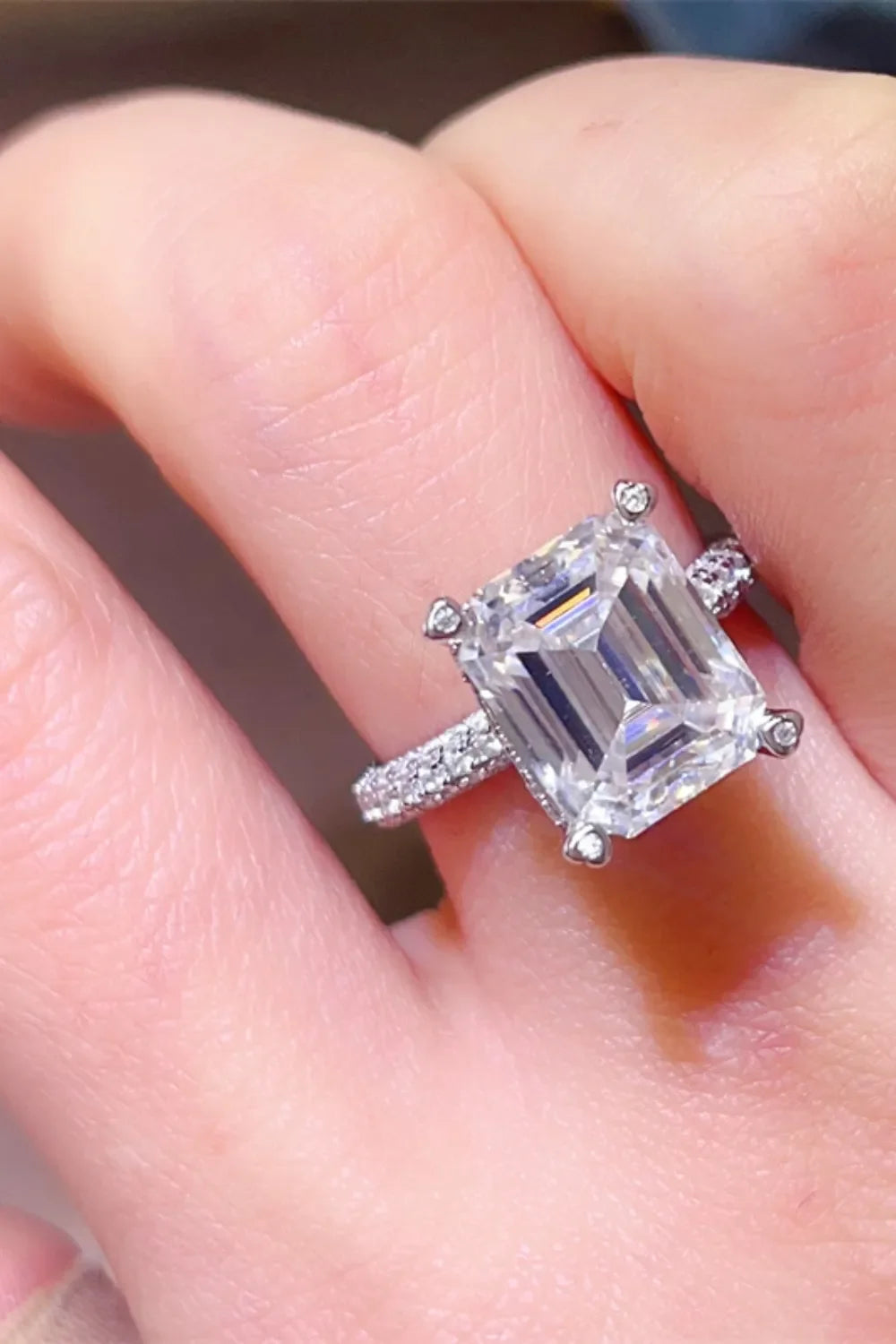 5 Carat Emerald-Cut Moissanite Platinum-Plated Sterling Ring - Southern Shores Clothing