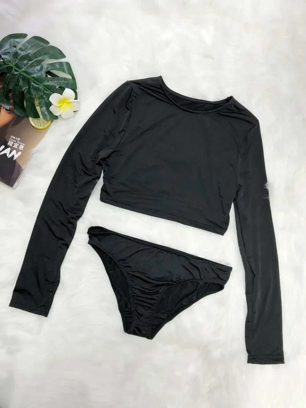 Round Neck Long Sleeve Top And Brief Swim Set Two-Piece - Southern Shores Clothing