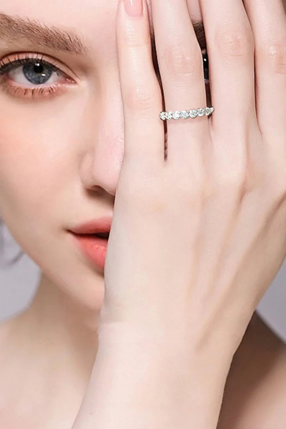 Moissanite Minimalist Ring, Platinum-Plated Silver - Southern Shores Clothing