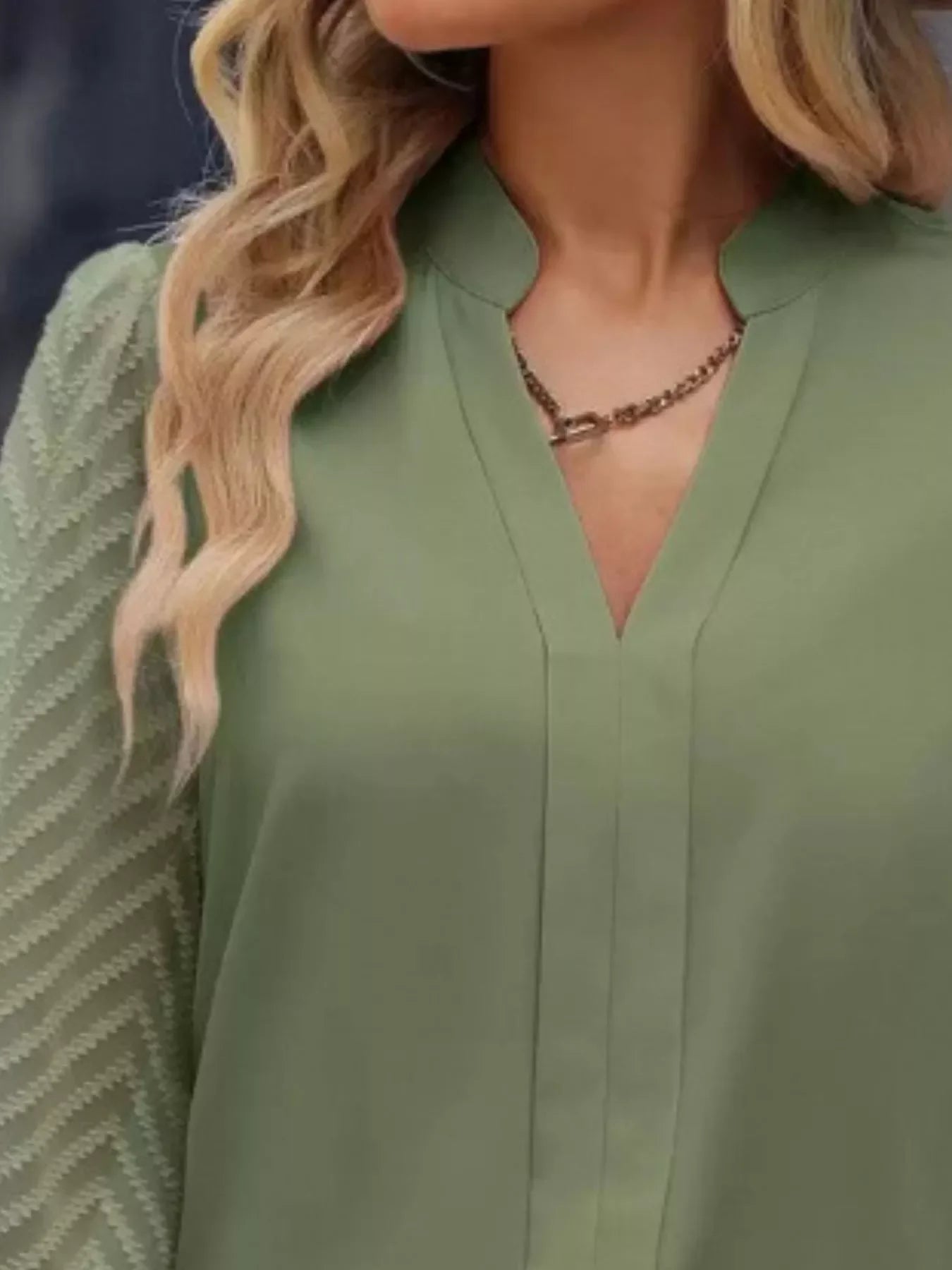 Southern Shores Clothing Notched Long Sleeve Blouse In 95 Percent Polyester And 5 Percent Spandex - Southern Shores Clothing