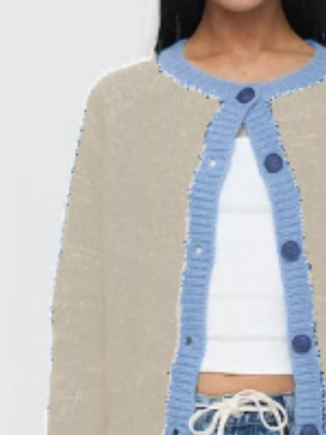 Contrast Trim Button-Up Cardigan Polyester Knit - Southern Shores Clothing