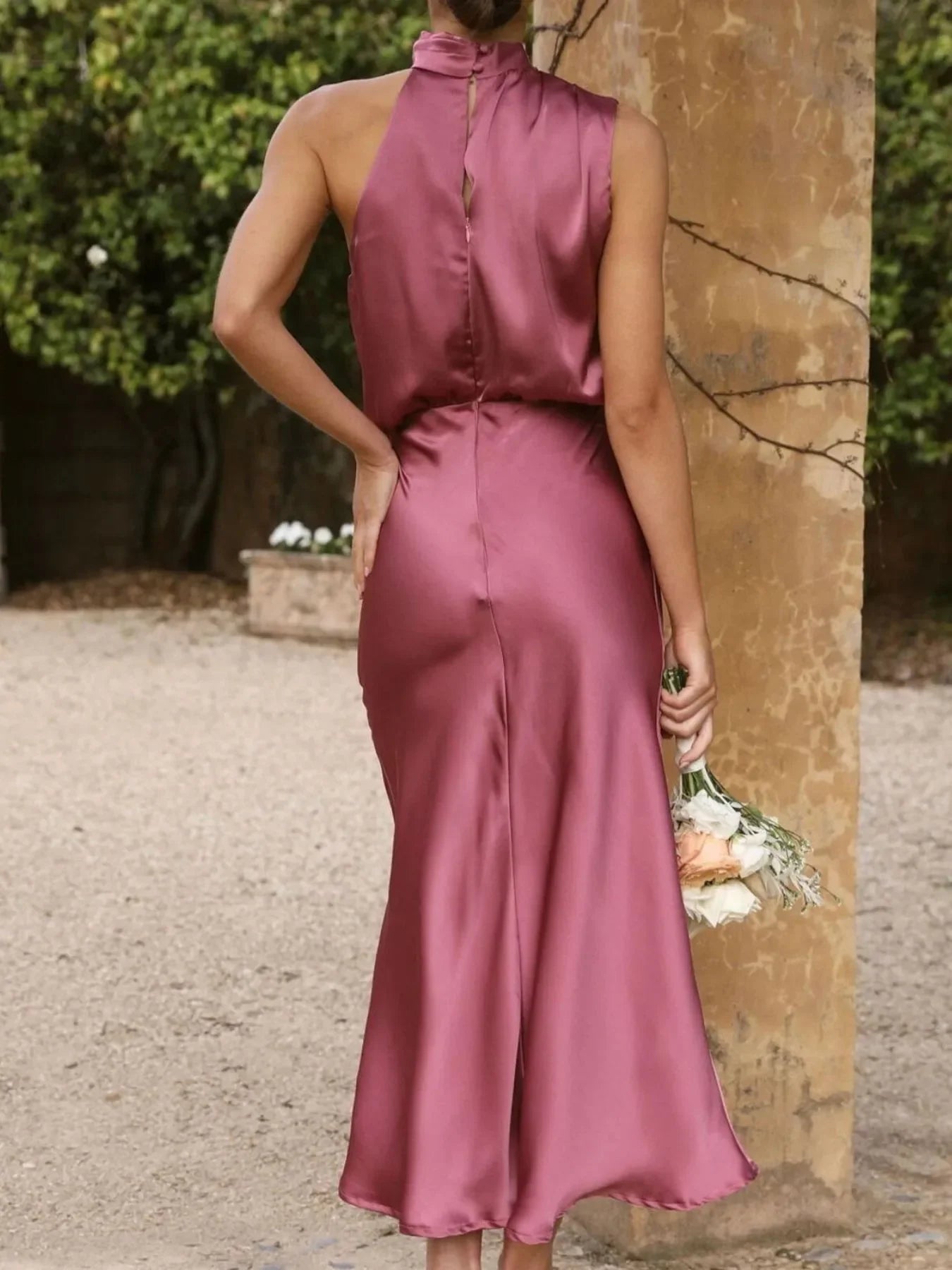 Asymmetrical Ruched Sleeveless Midi Dress - Southern Shores Clothing