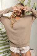 Raw Edged Popcorn Texture V-Neck Sweater - Southern Shores Clothing
