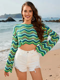 Striped Sheer Long Sleeve Beach Swim Cover Up - Southern Shores Clothing