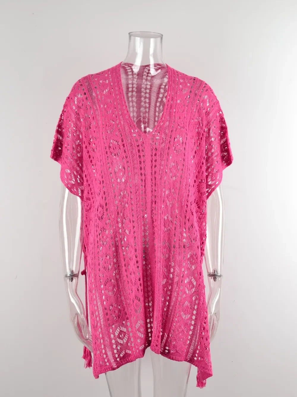 Angel Wings Cutout V-Neck Cover-Up With Tassel - Southern Shores Clothing