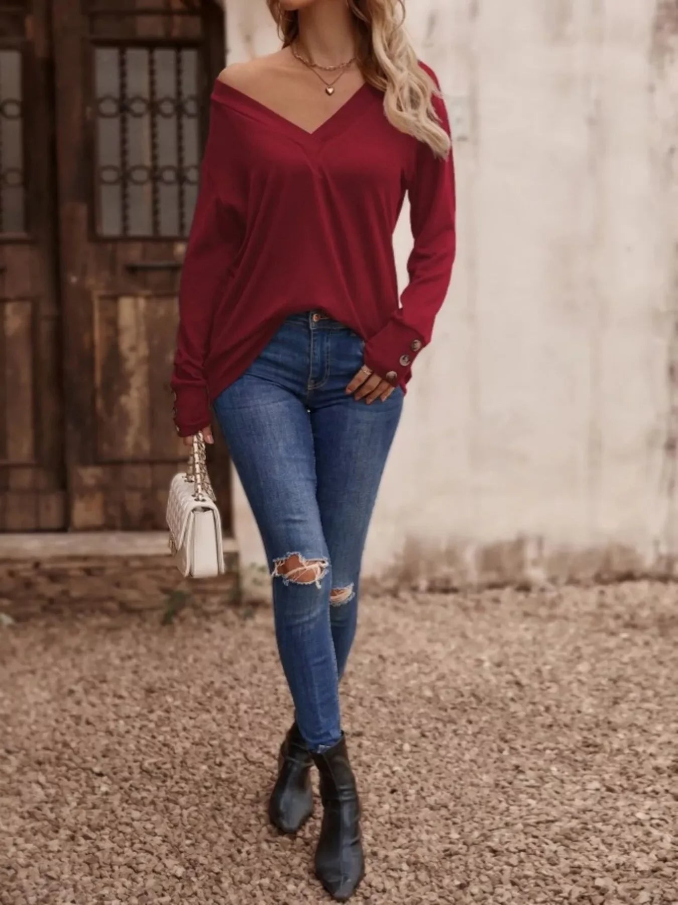 V-Neck Long Sleeve T-Shirt - Southern Shores Clothing