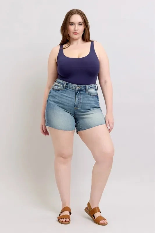 Plus Size Star Seam High Waist Denim Shorts - Southern Shores Clothing