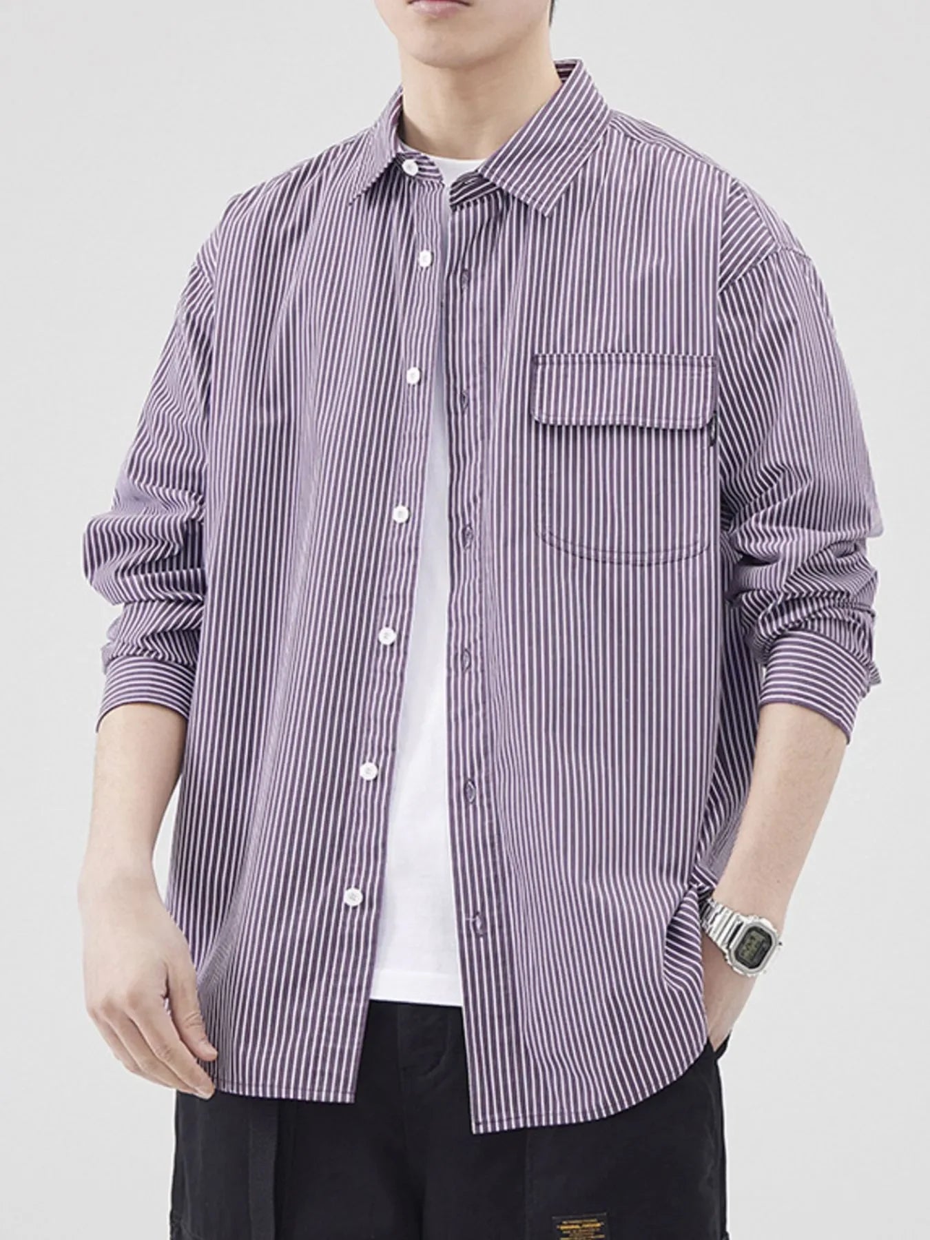 Plus Size Striped Button Up Shirt Oversized - Southern Shores Clothing