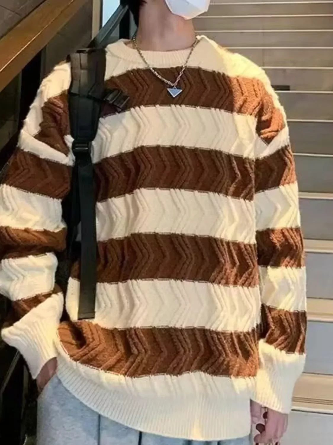 Striped Textured Stretch Knit Sweater Coastal Life - Southern Shores Clothing