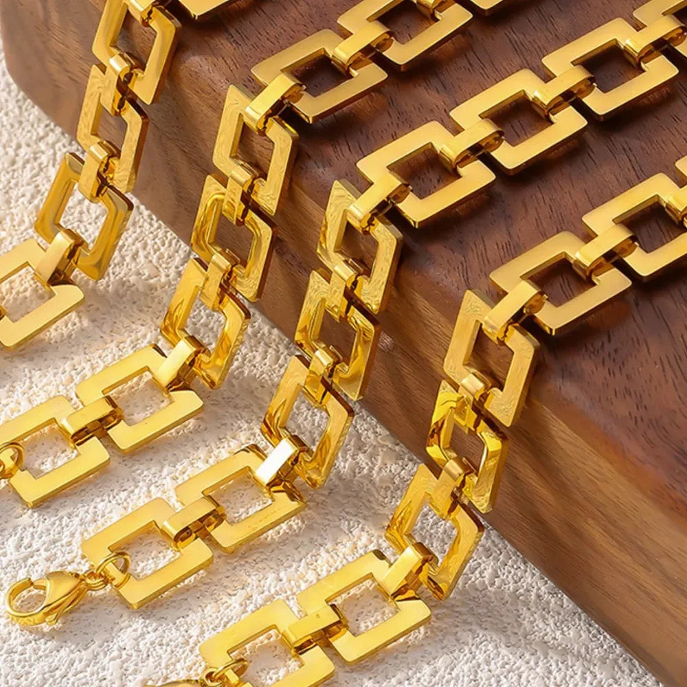 Titanium Steel Hollow Square Chain Bracelet 18K Gold Plating - Southern Shores Clothing
