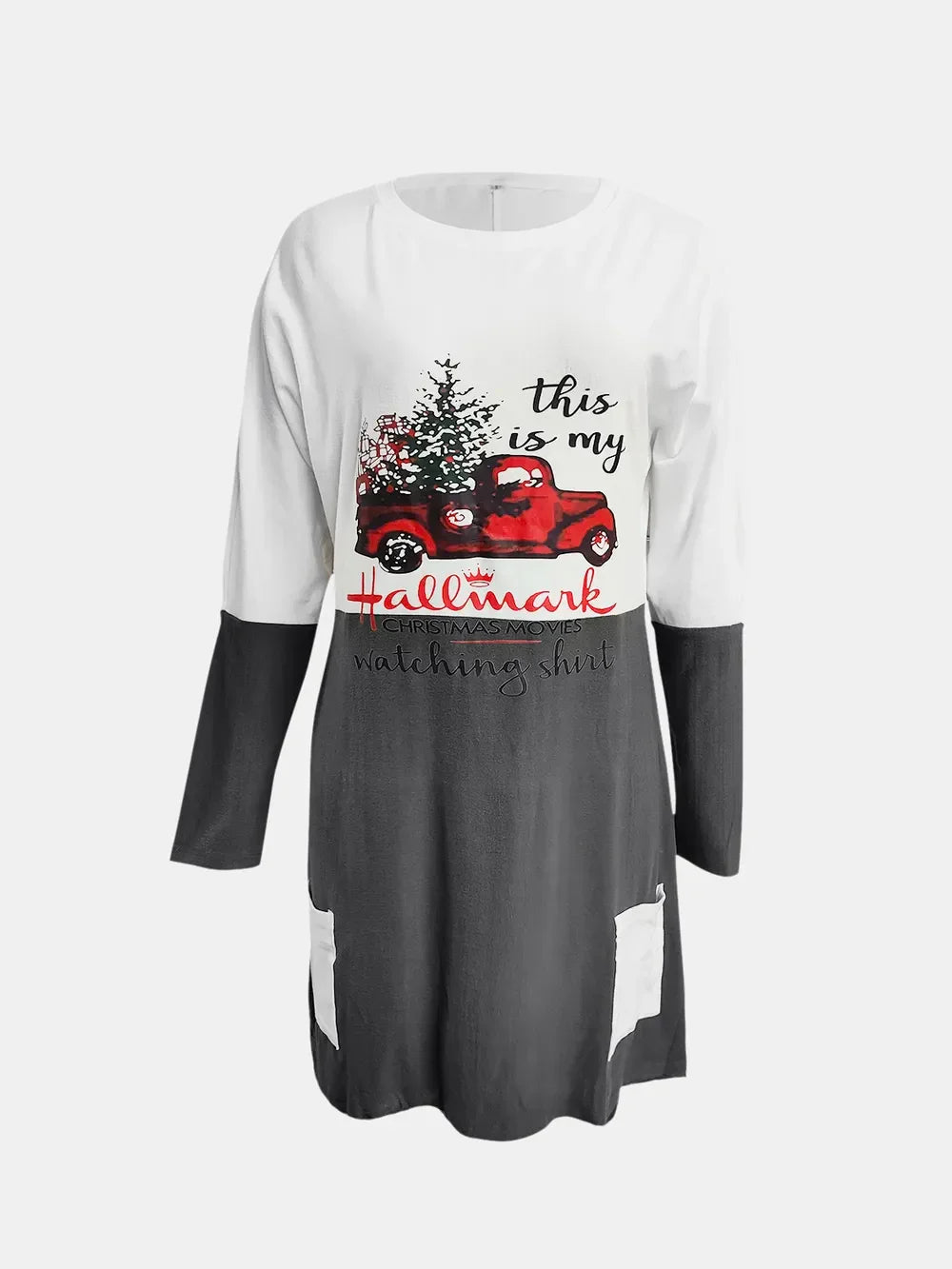 Graphic Two-Tone Round Neck Long Sleeve T-Shirt - Southern Shores Clothing