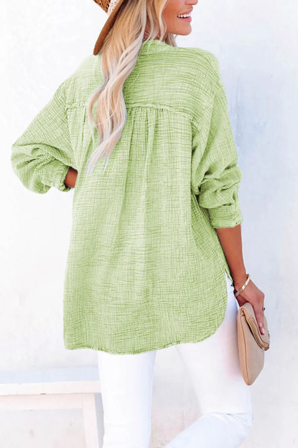 Timeless Southern Shores Clothing Buttoned Long Sleeve 100% Cotton Blouse with Versatile Style - Southern Shores Clothing