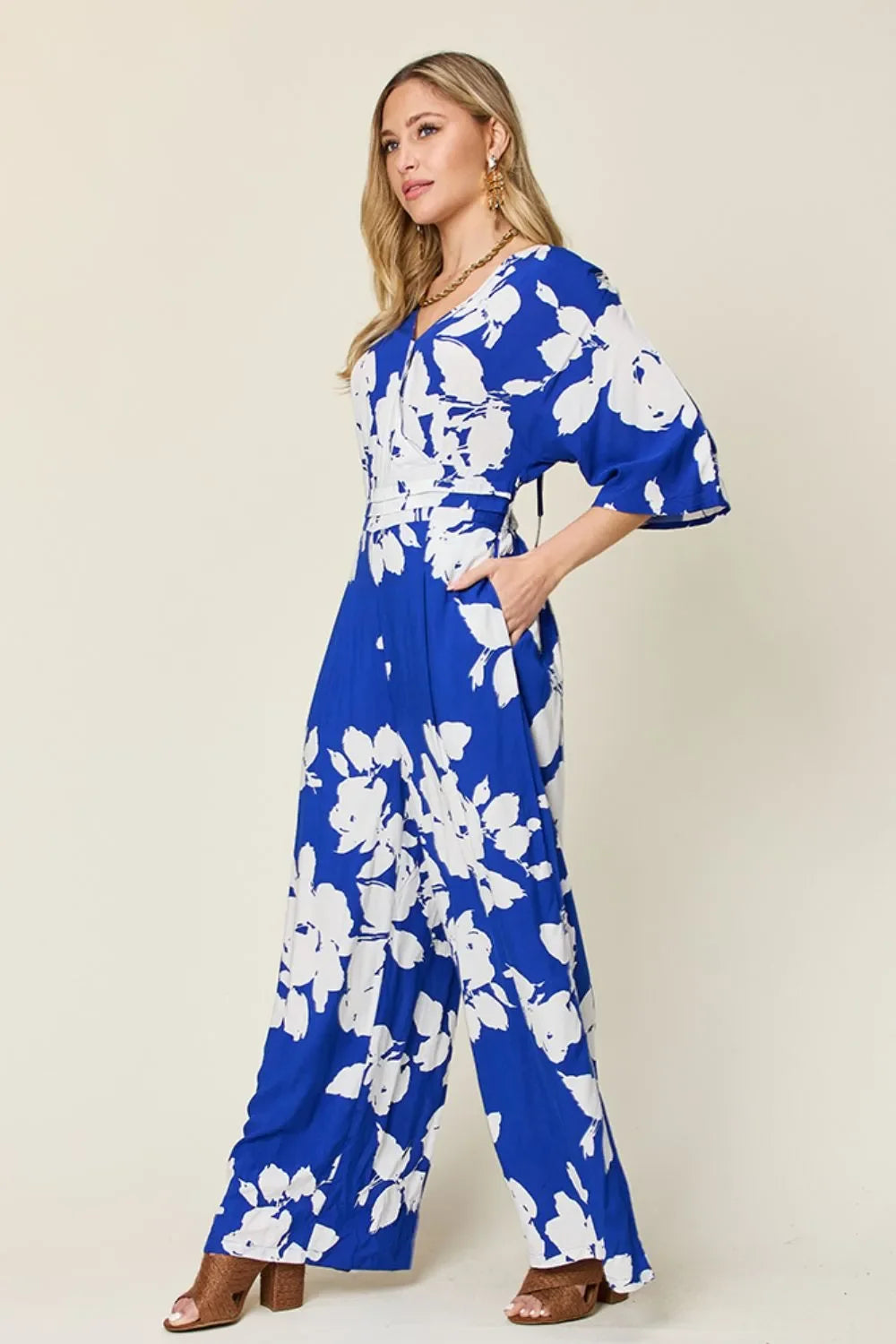 Printed Tie-Back Wide-Leg Jumpsuit With Tie Detail