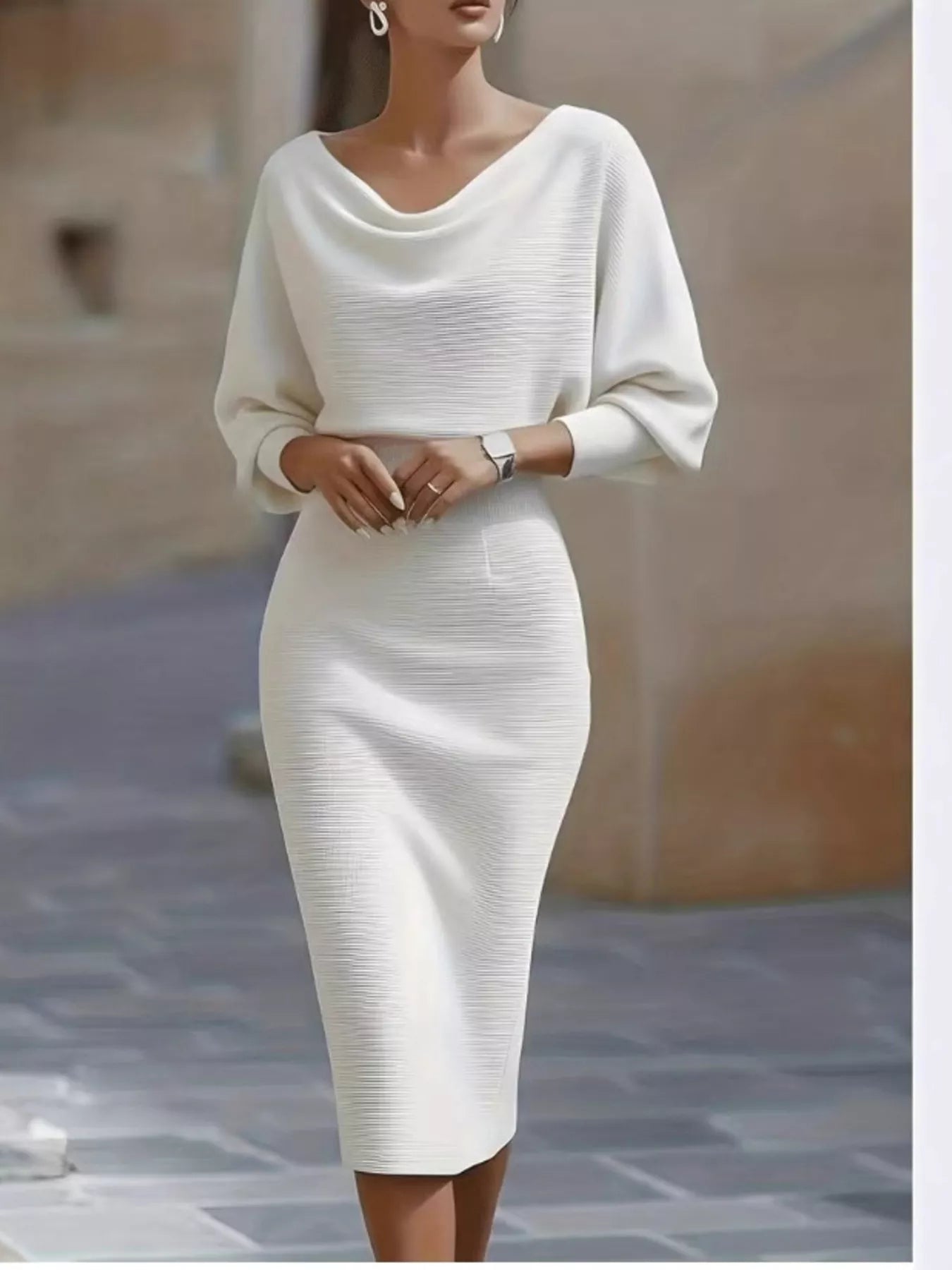 Cowl Neck Knit Bodycon Dress, Slightly Stretchy