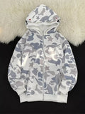 Camo Print Zip Up Hoodie With Drawstring - Southern Shores Clothing