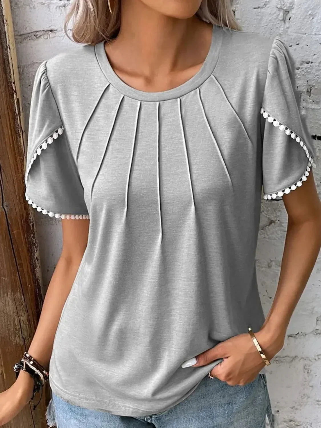 Round Neck Petal Sleeve Blouse Plus Size - Southern Shores Clothing