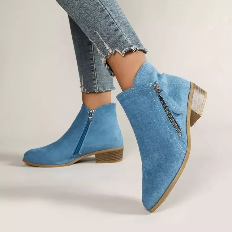 Point Toe Block Heel Boots Suede And Rubber - Southern Shores Clothing