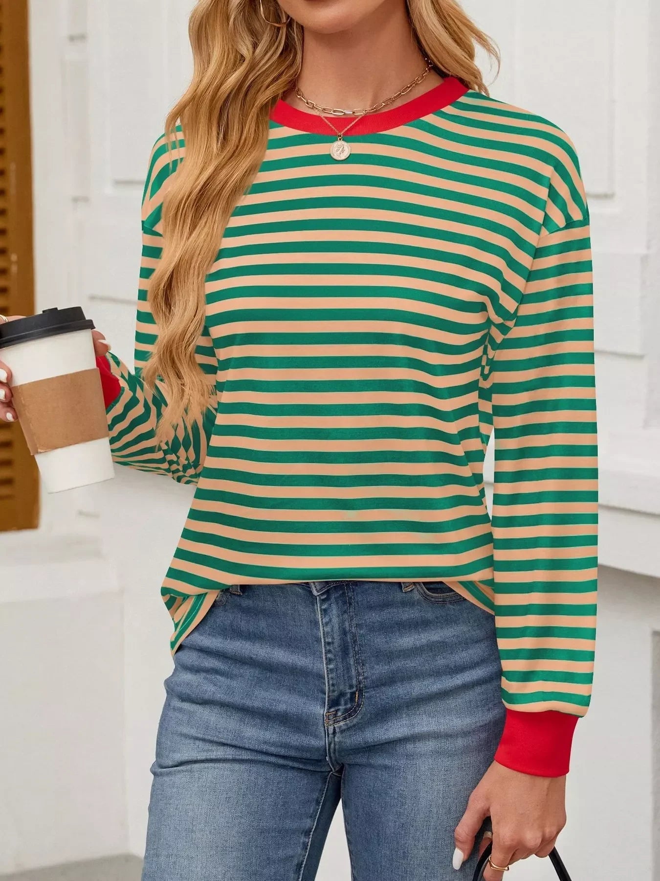 Striped Round Neck Long Sleeve T-Shirt - Southern Shores Clothing