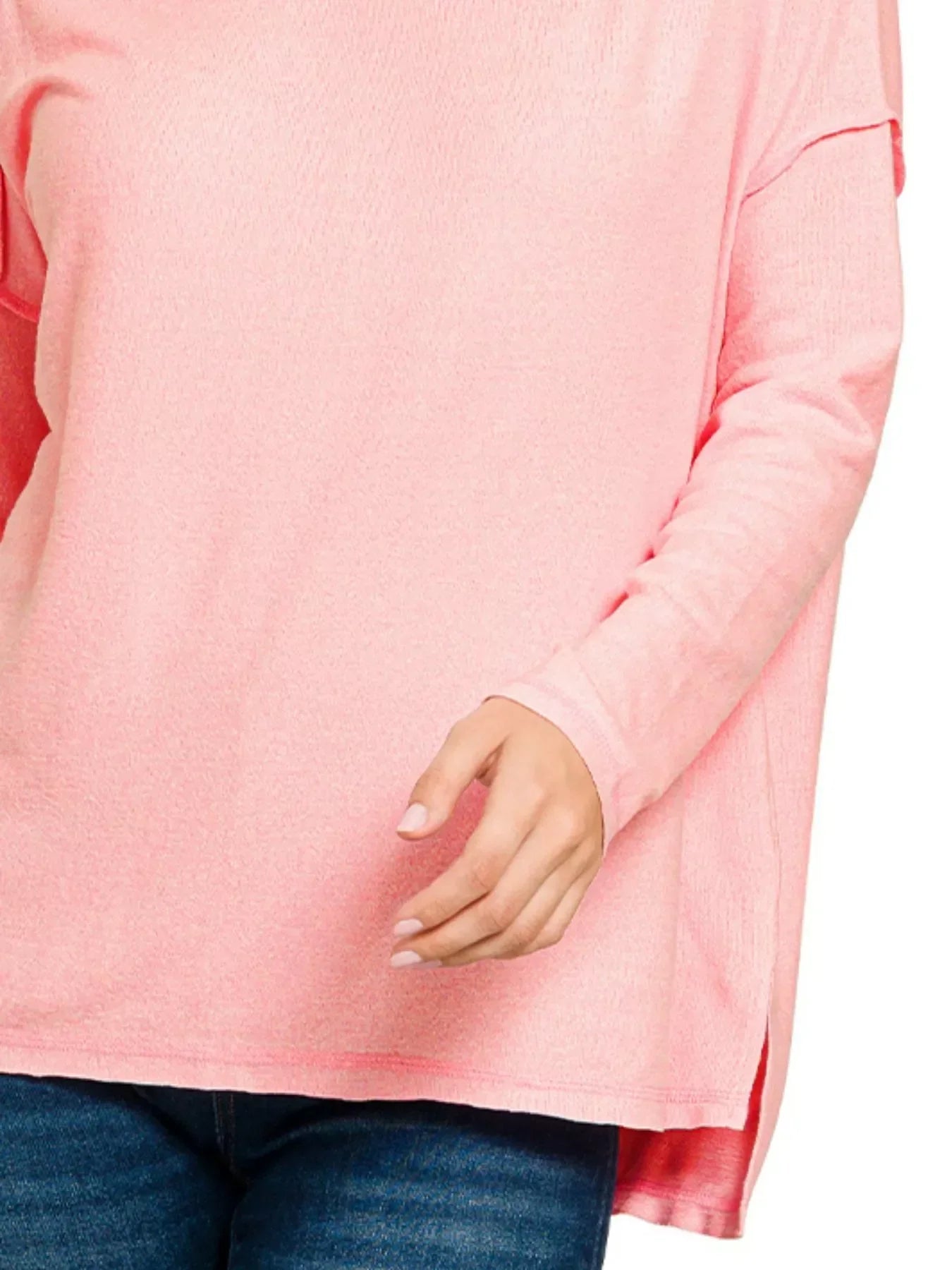 Plus Size Melange Hacci Exposed Seam Hi-Low Tee - Southern Shores Clothing