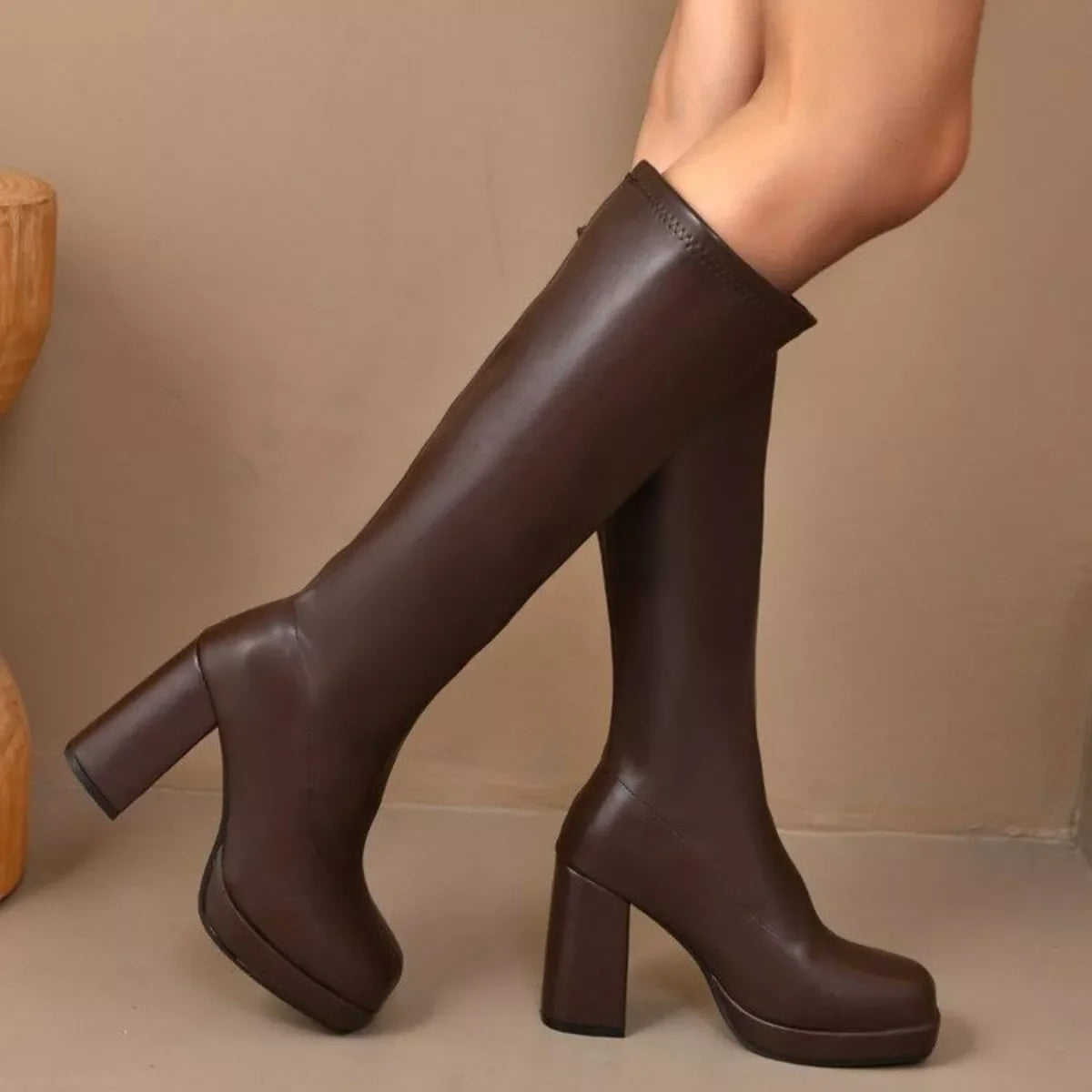 Square Toe Block Heel Boots Ankle Style Versatile