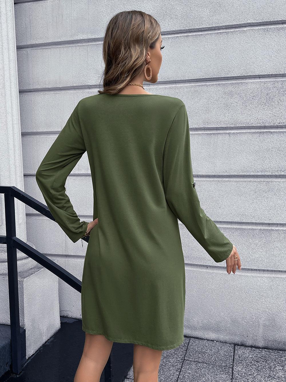 Casual Button Down V Neck Mini Dress Solid - Southern Shores Clothing
