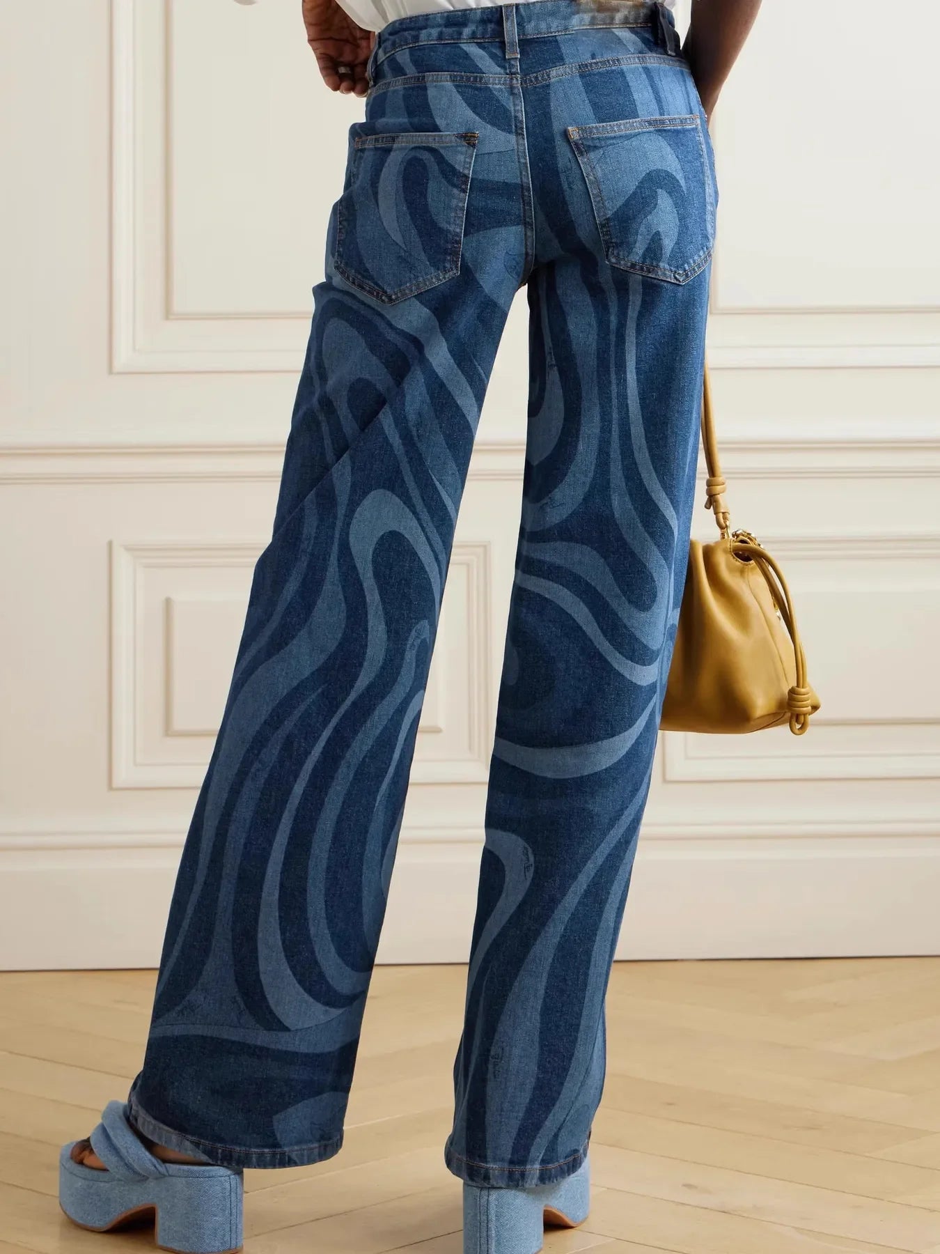 Ocean Water Ripples Print Wide Leg Denim Jeans - Southern Shores Clothing
