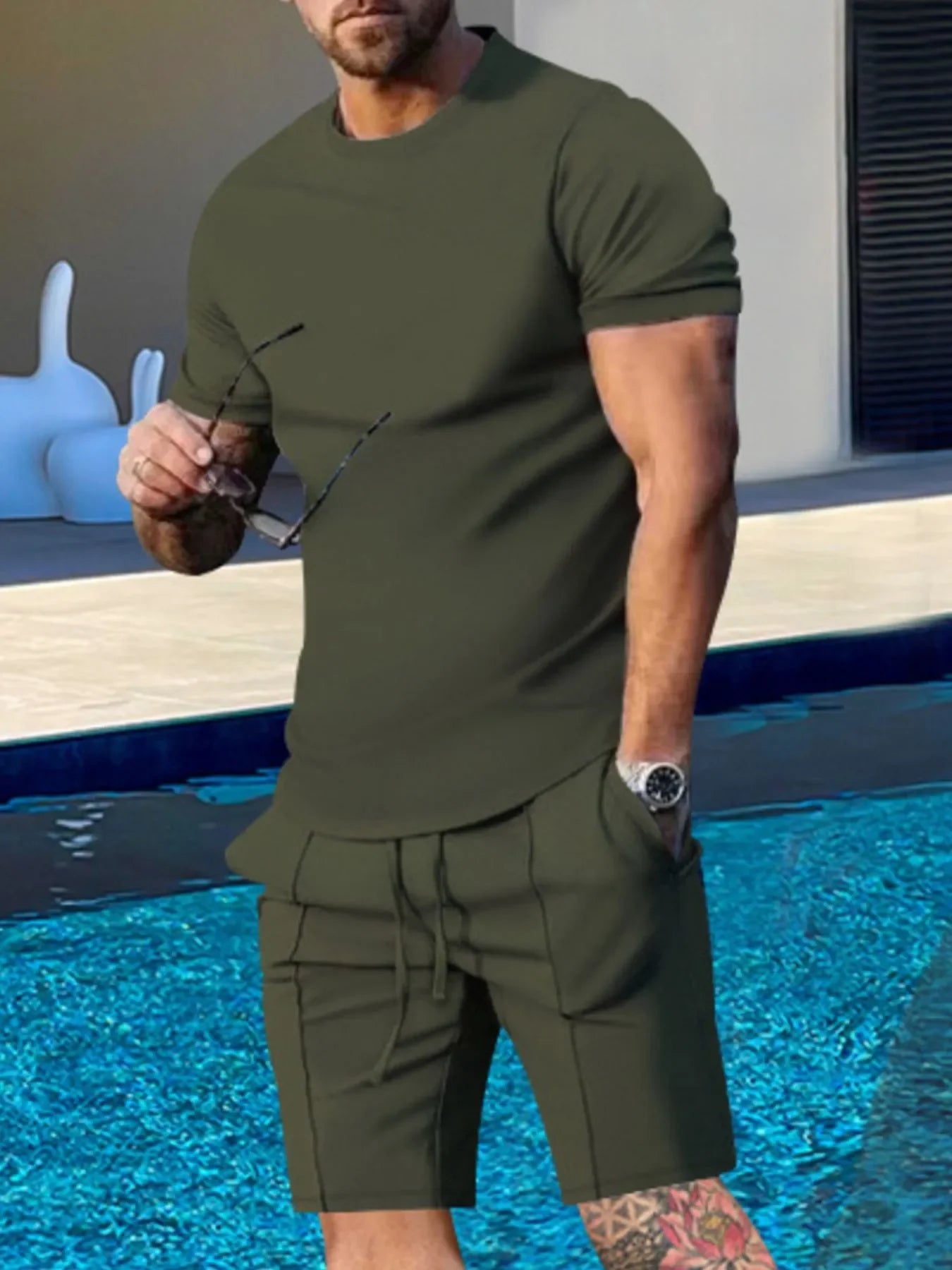 Men's Plus Size Round Neck Short Sleeve Top and Shorts Set - Southern Shores Clothing
