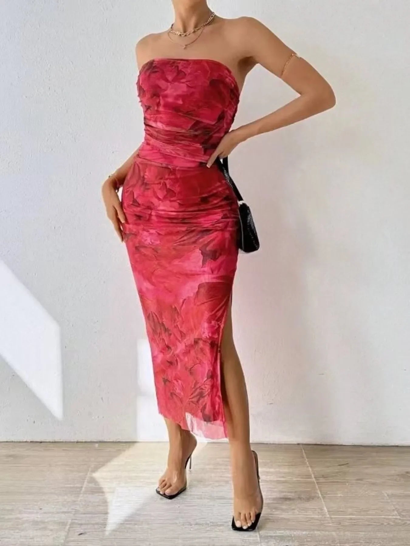 Printed Side Slit Tube Dress Coastal Style - Southern Shores Clothing