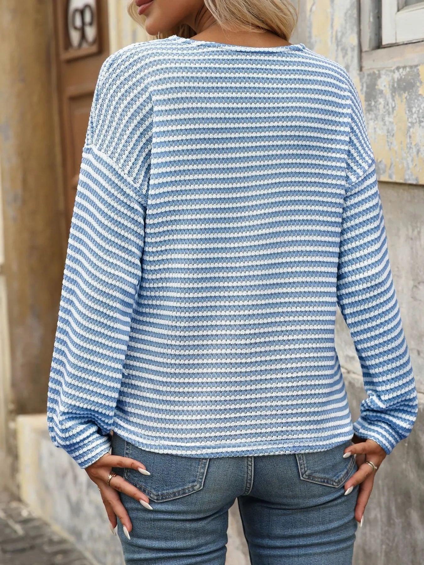Striped V-Neck Button Front Casual Top - Southern Shores Clothing