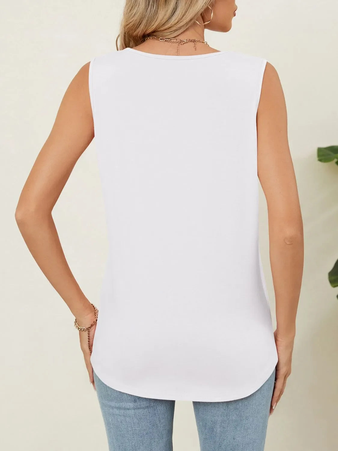 Round Neck Sleeveless Tank Top With Pleated Front Detail - Southern Shores Clothing