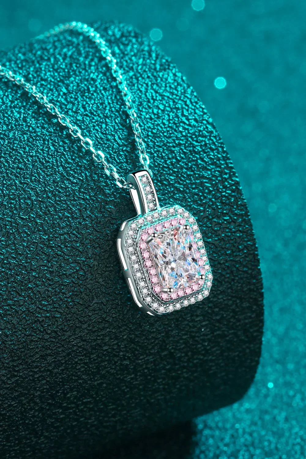 1 Carat Moissanite Geometric Necklace With Pink Zircon Halo