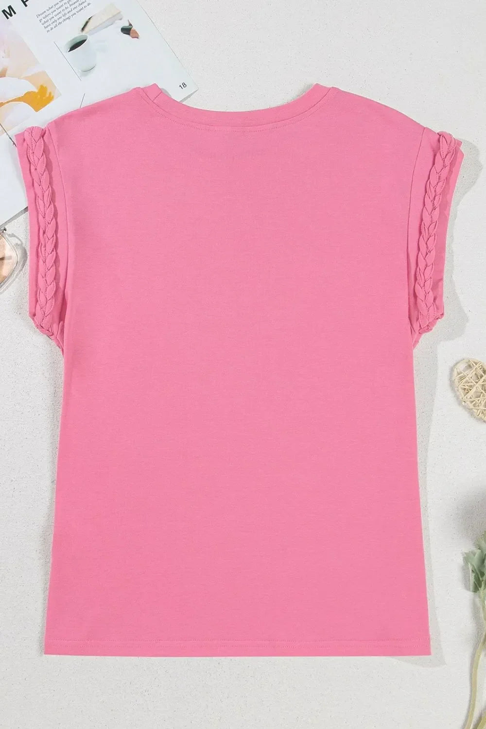 Slightly Stretchy Braided Cap Sleeve Crew Neck T Shirt - Southern Shores Clothing