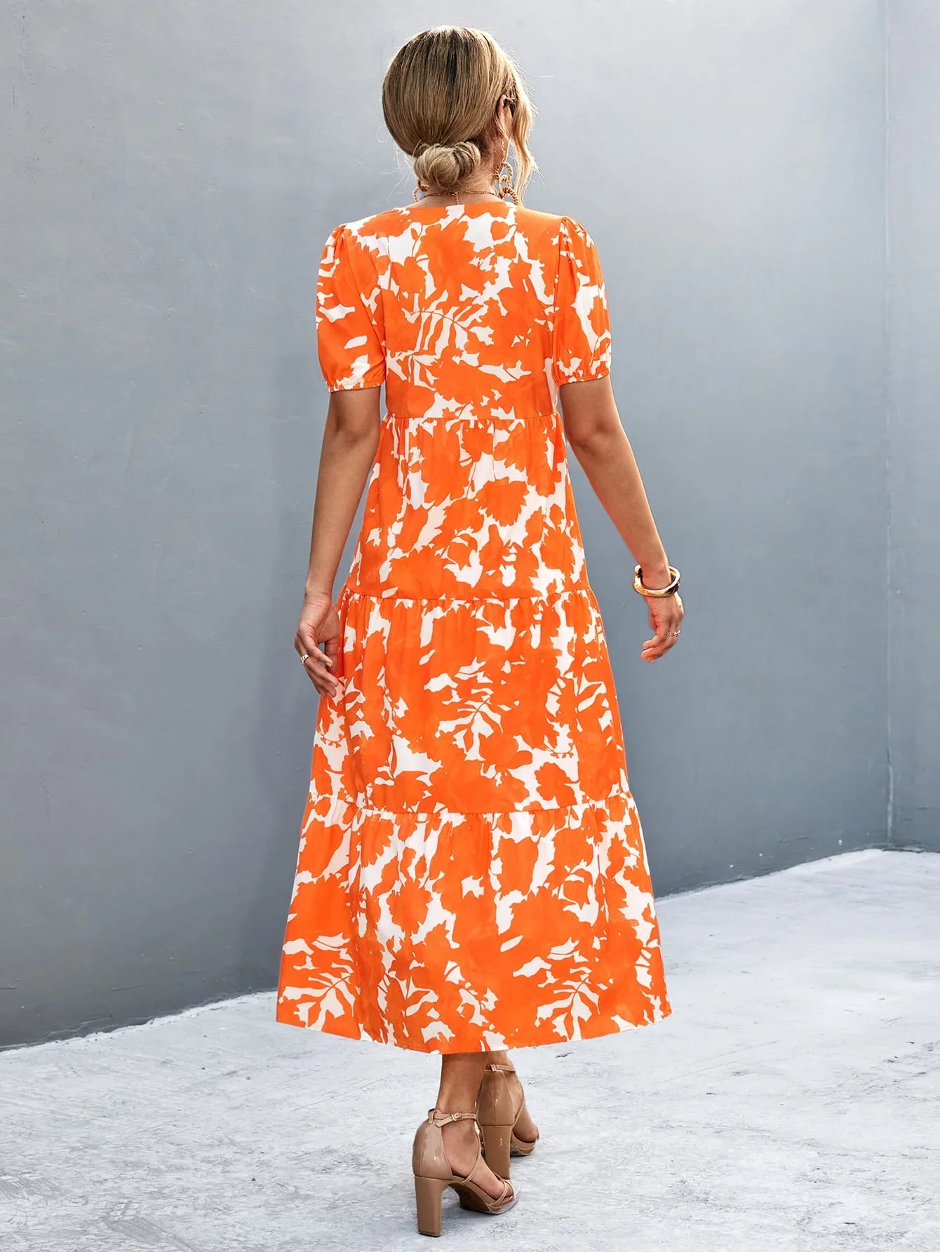 V-Neck Short Sleeve High Slit Midi Dress - Southern Shores Clothing