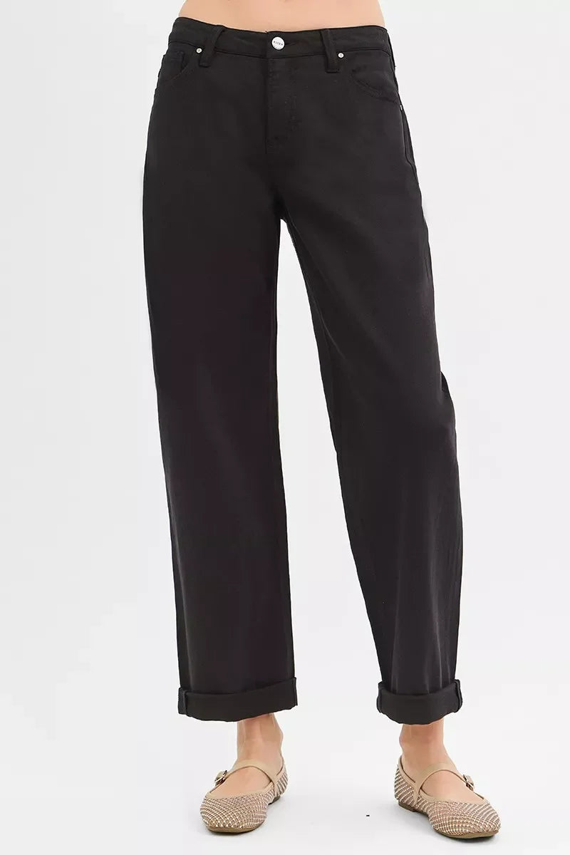 Tummy Control Mid Rise Ankle Barrel Relaxed Baggy Jeans - Southern Shores Clothing