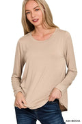 Soft Flowy Round Hem Rayon Long Sleeve Top - Southern Shores Clothing