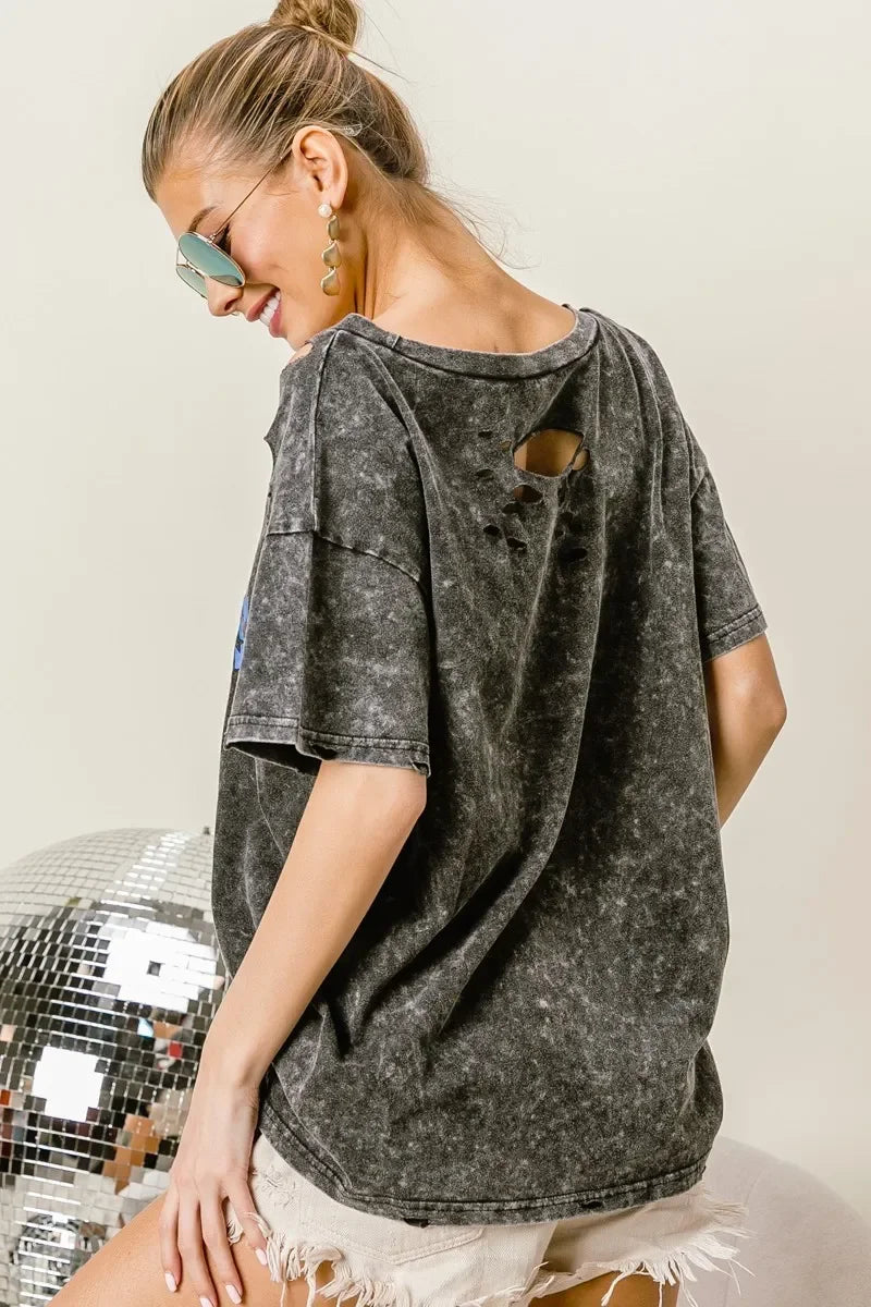 Laser Cut Lip Print Top Old Glory Mineral Washed - Southern Shores Clothing