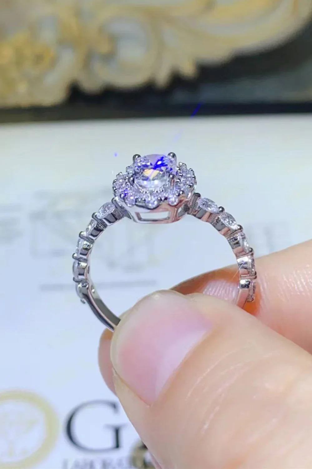 1 Carat Moissanite Halo Ring In Sterling Silver - Southern Shores Clothing