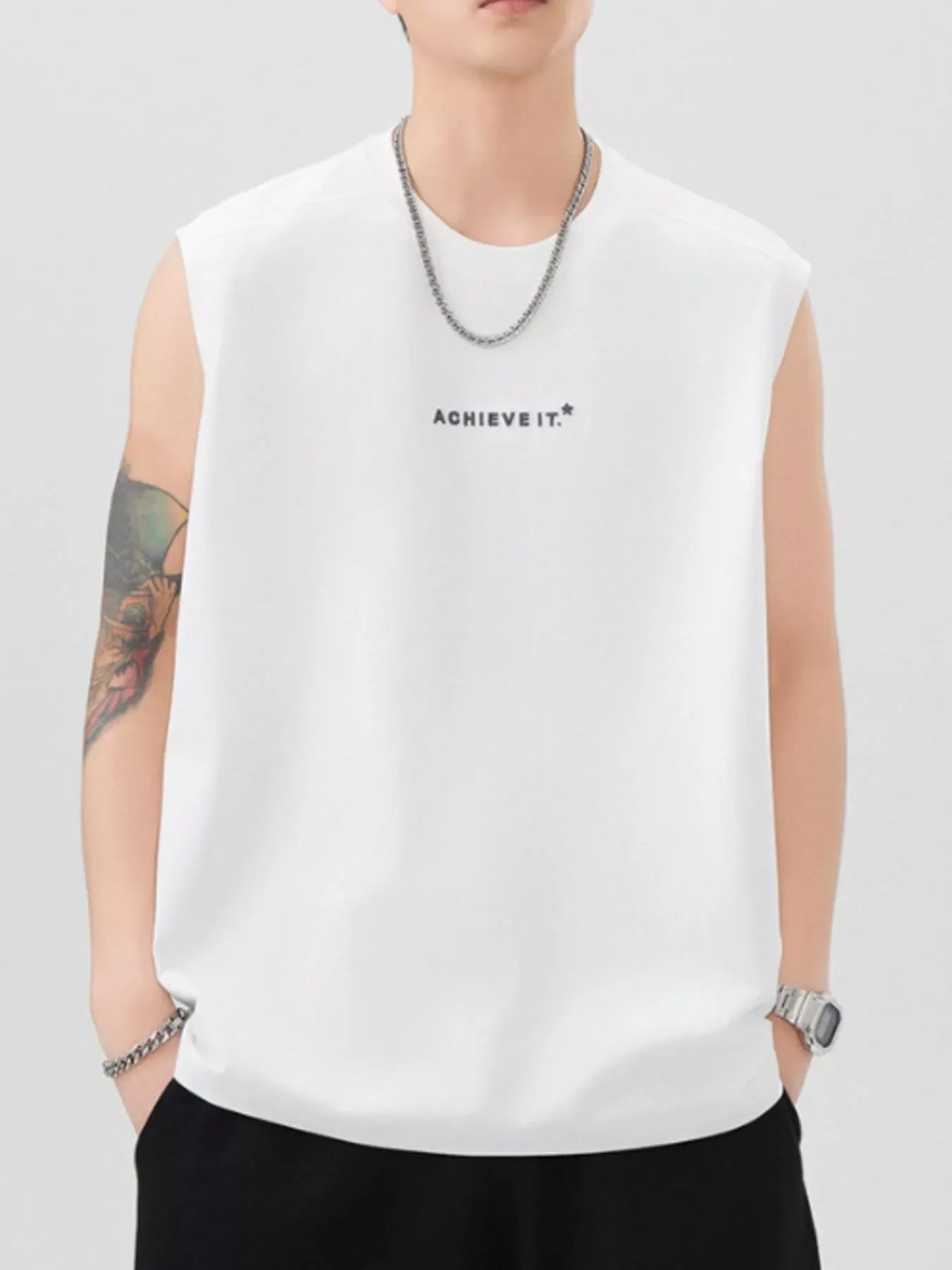 Plus Size Letter Round Neck Tank Top Cotton Polyester Blend - Southern Shores Clothing