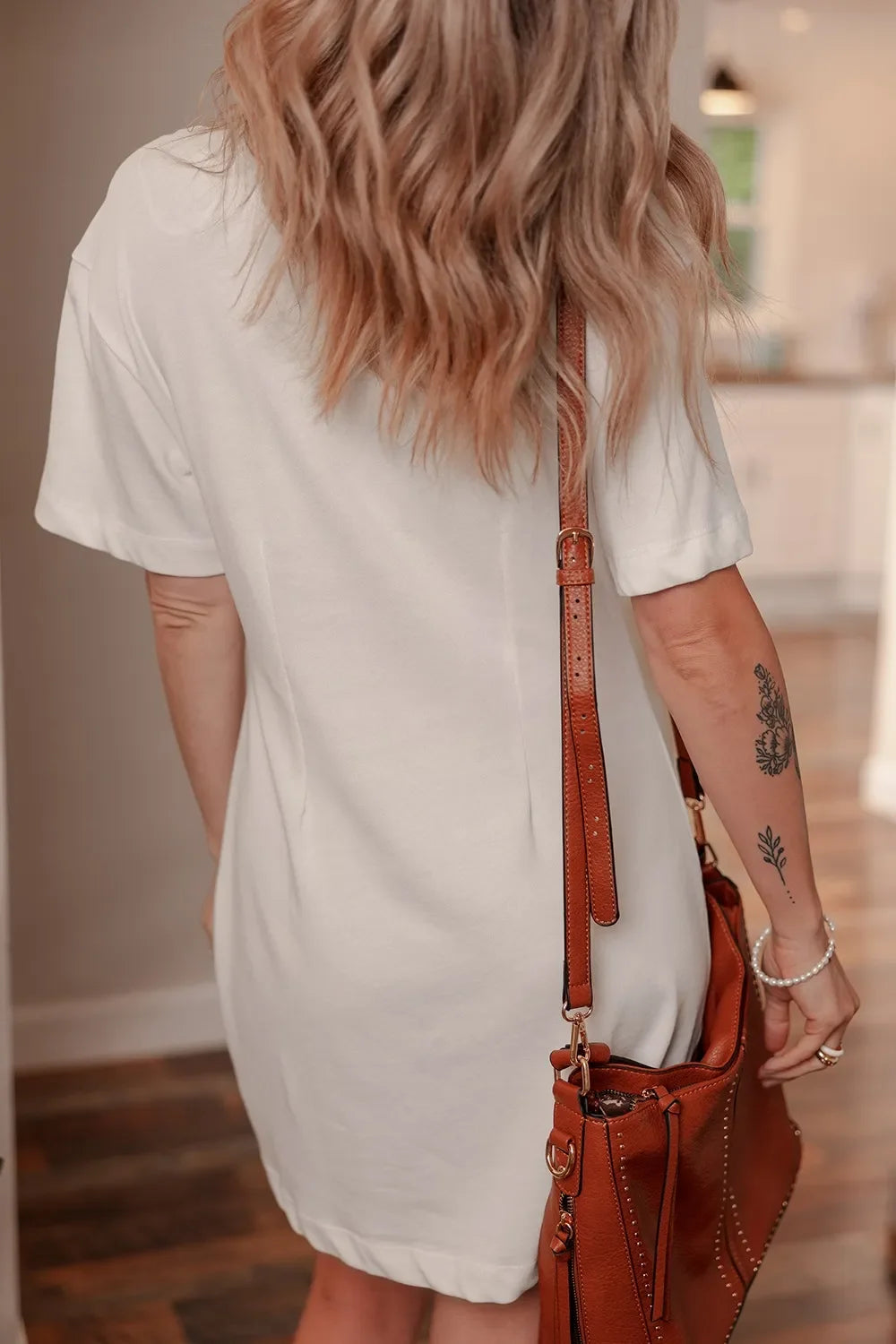Drop Shoulder Crew Neck Shift T Shirt Dress Cotton - Southern Shores Clothing