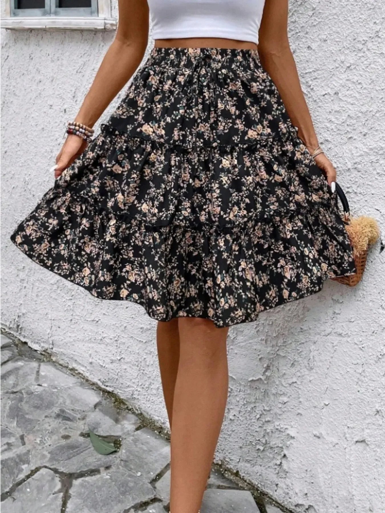 Floral Print Midi Skirt Lightweight Fabric - Southern Shores Clothing