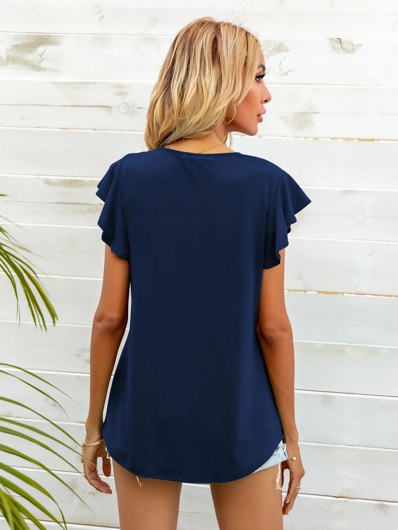Round Neck Butterfly Sleeve Printed Stretch T Shirt - Southern Shores Clothing